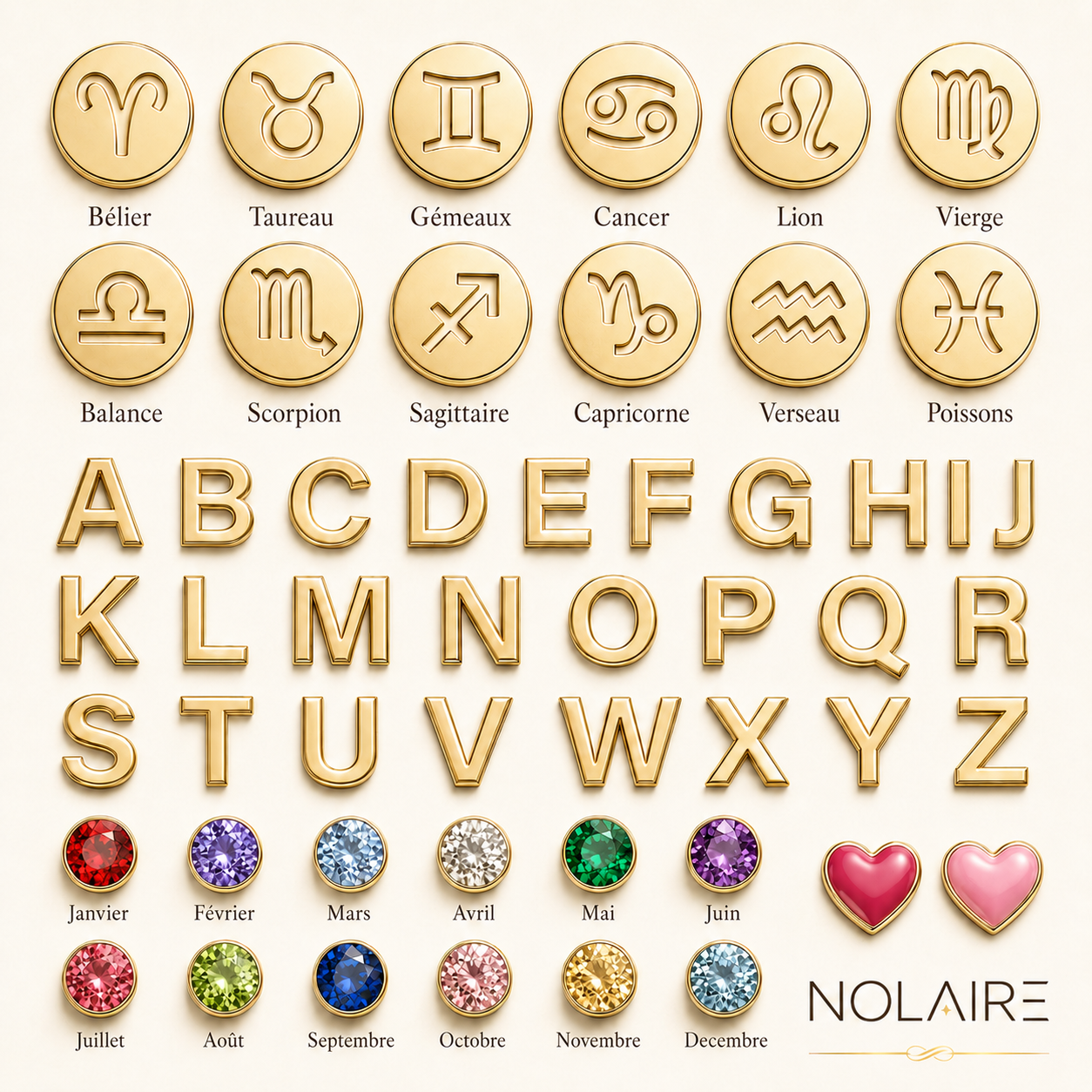 Collar Personalizado con Inicial, Piedra de Nacimiento y Signo del Zodiaco