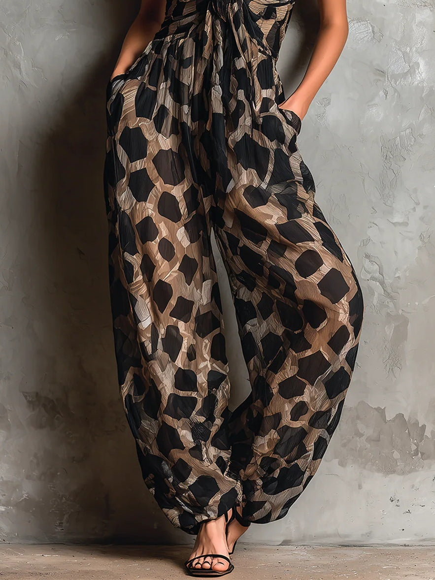 Mono de gasa con estampado animal y pernera ancha