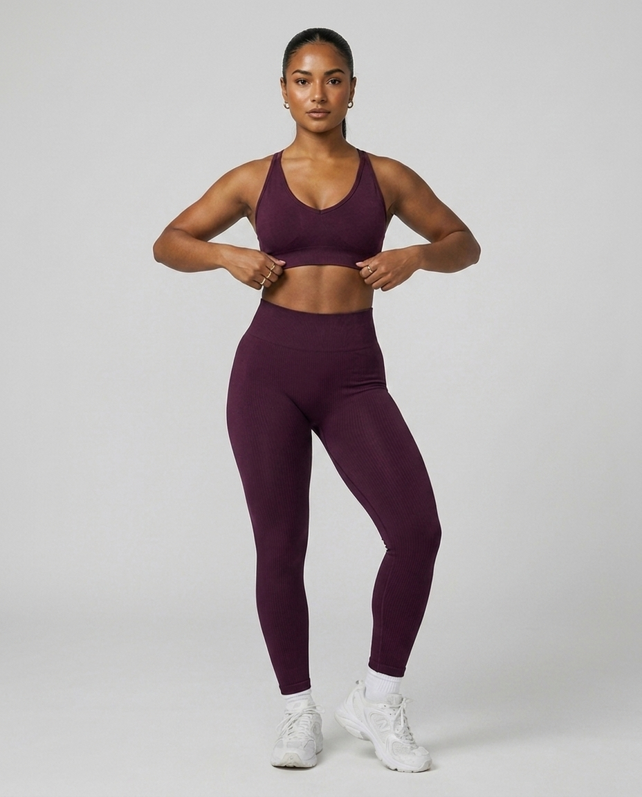 Leggings Ribbed Scrunch Mid Waist — Ciruela