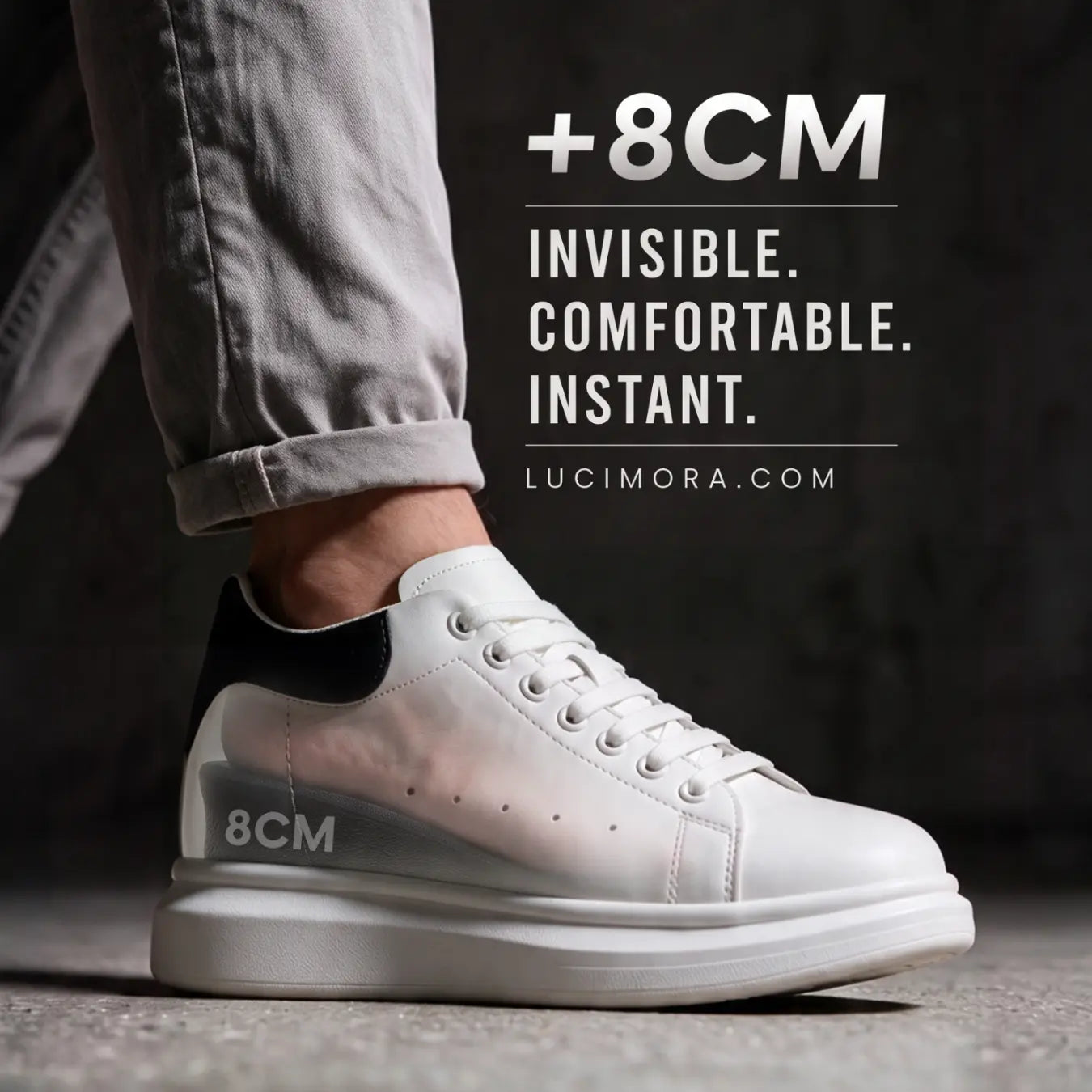 GREDOS — Zapatilla blanca minimalista con alza de 8 cm