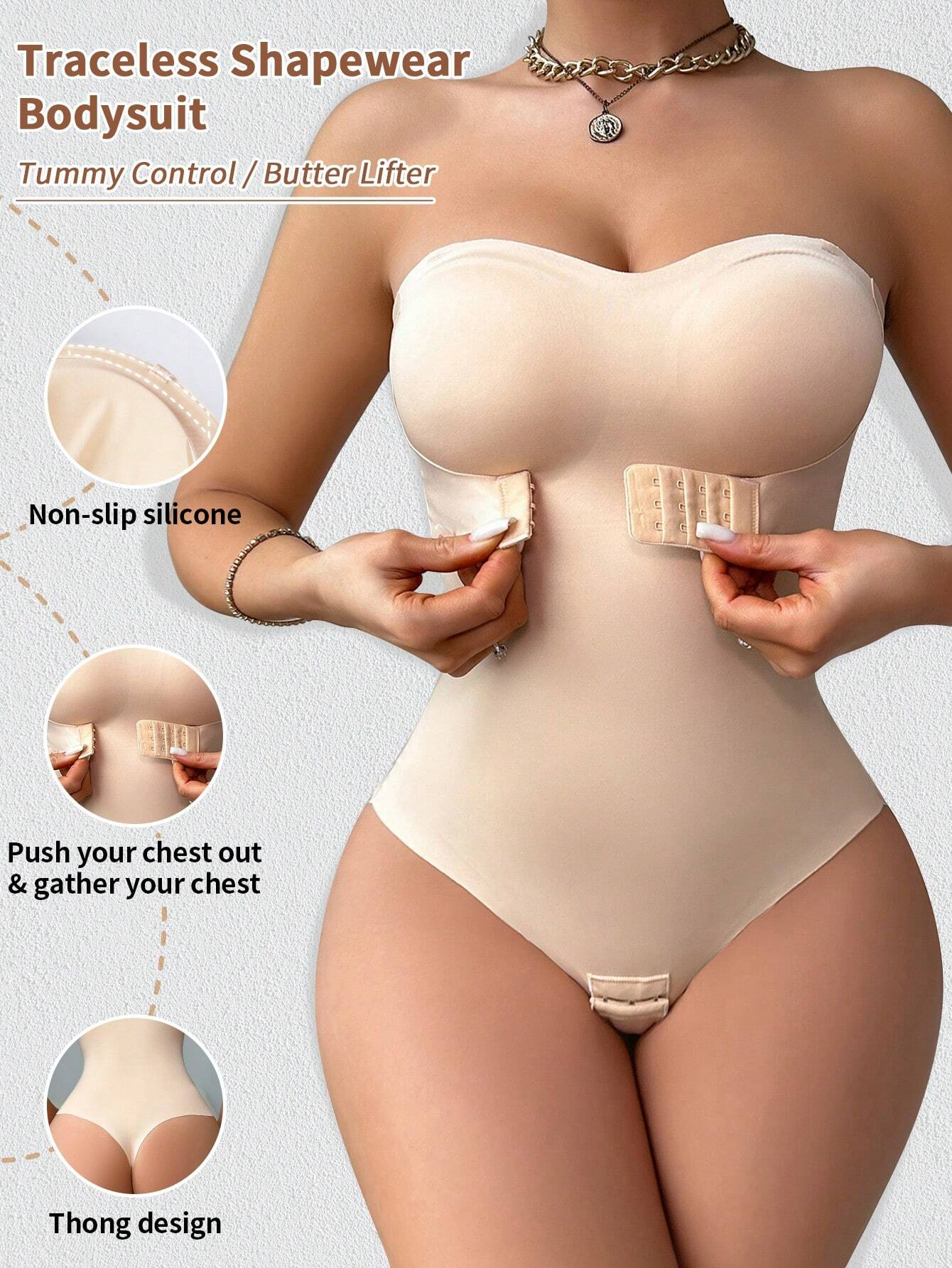 Body Faja Sin Tirantes Sin Costuras con Corte Tanga
