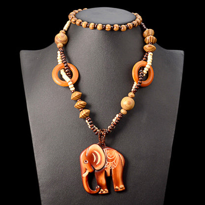 Bohemian Retro Ethnic Style Hand-woven Wooden Pendant Necklace