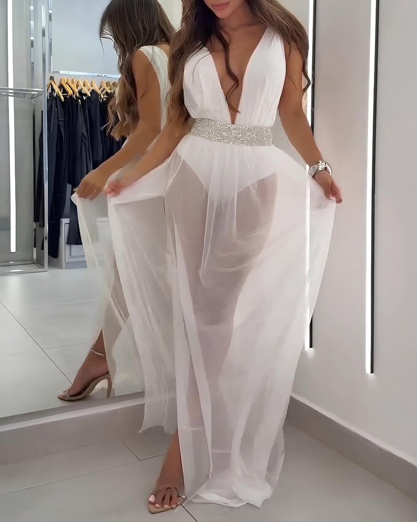 Vestido de Playa Costa Blanca – Escote en V con Abertura