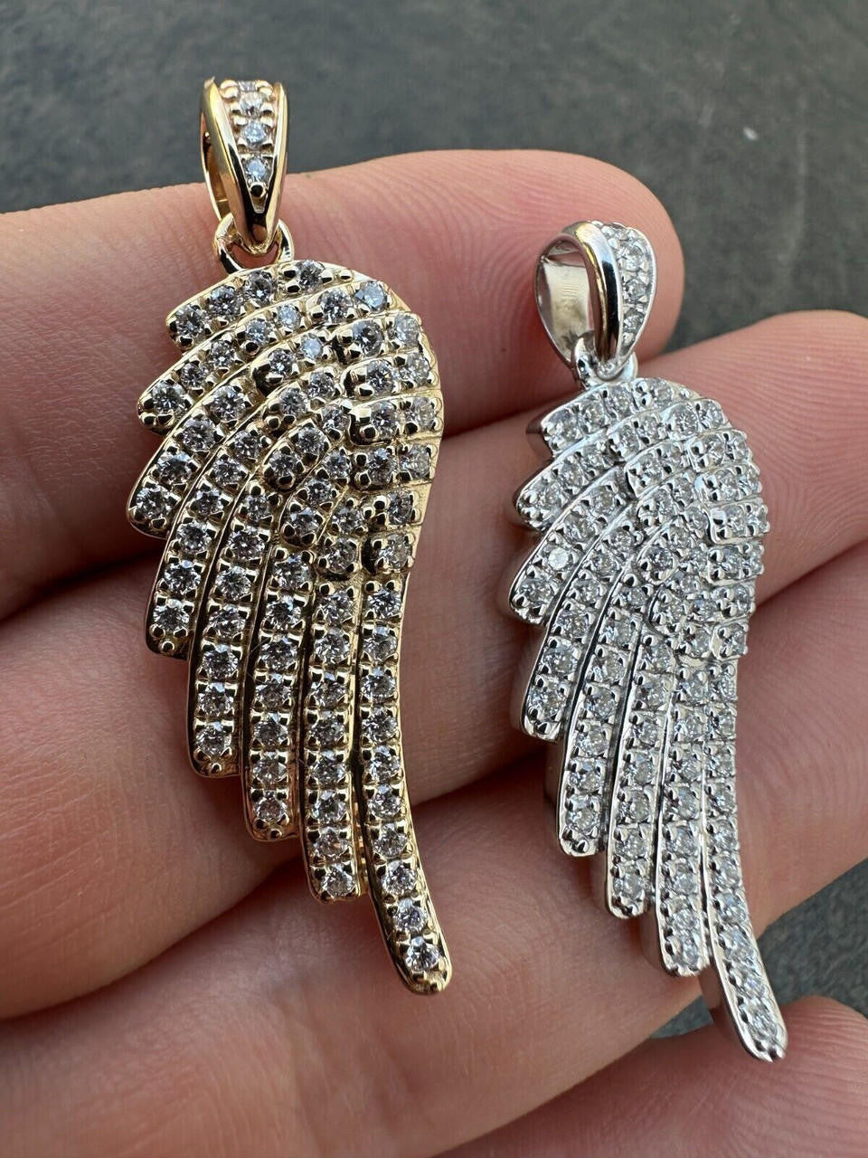 1.24ct Real DIAMOND Angel Wing Iced Out Pendant - 14k Yellow Or White Gold - Small 1.5"
