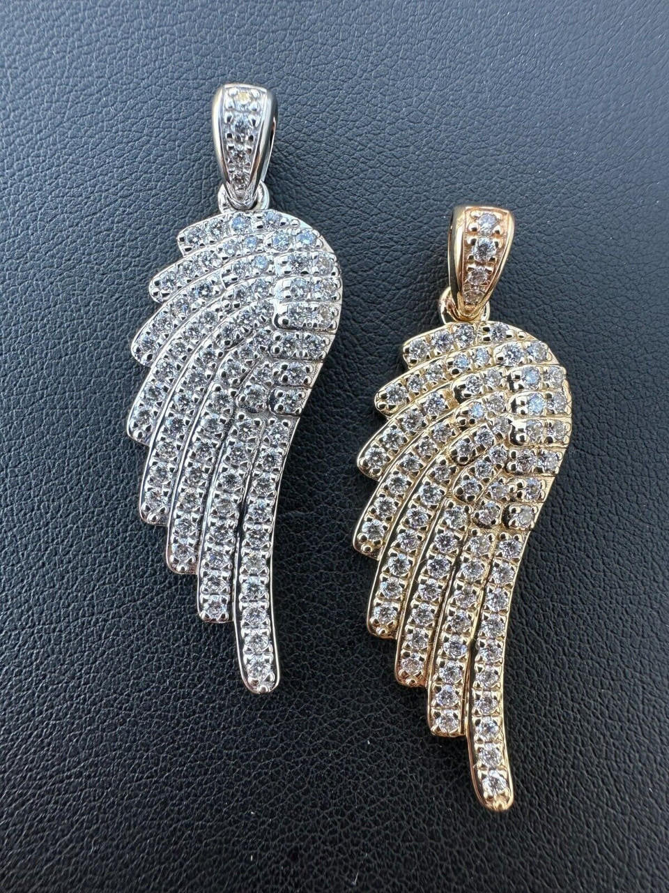 1.24ct Real DIAMOND Angel Wing Iced Out Pendant - 14k Yellow Or White Gold - Small 1.5"