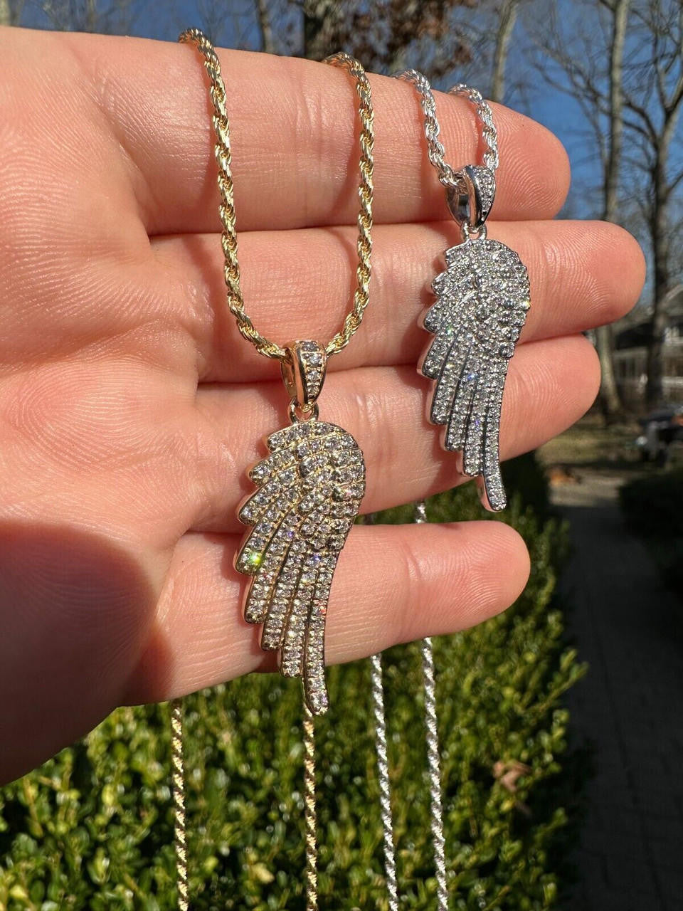 1.24ct Real DIAMOND Angel Wing Iced Out Pendant - 14k Yellow Or White Gold - Small 1.5"