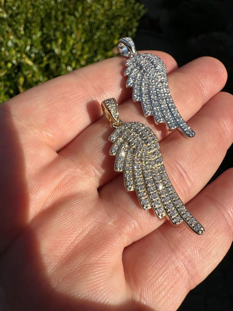 1.24ct Real DIAMOND Angel Wing Iced Out Pendant - 14k Yellow Or White Gold - Small 1.5"