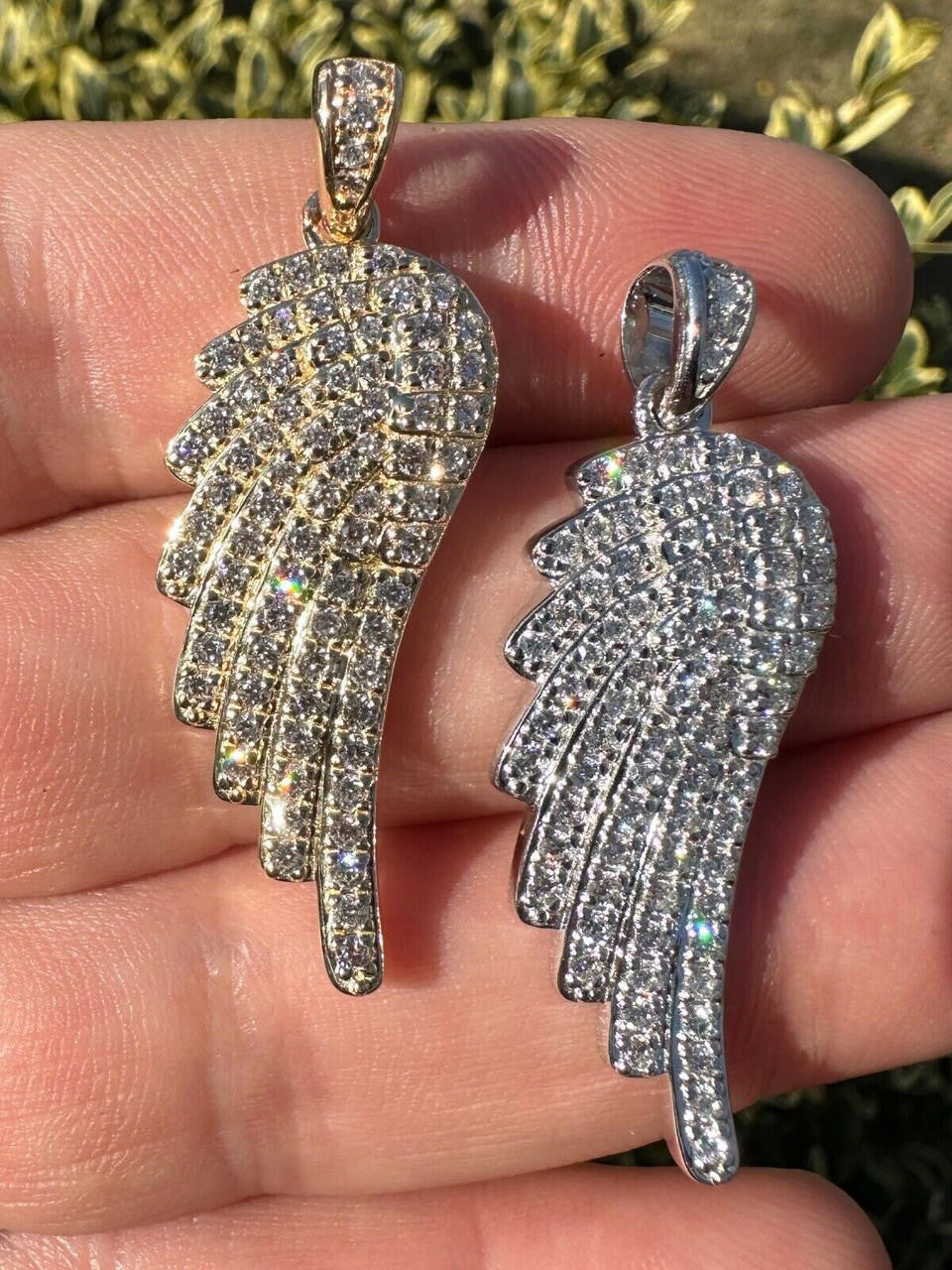 1.24ct Real DIAMOND Angel Wing Iced Out Pendant - 14k Yellow Or White Gold - Small 1.5"