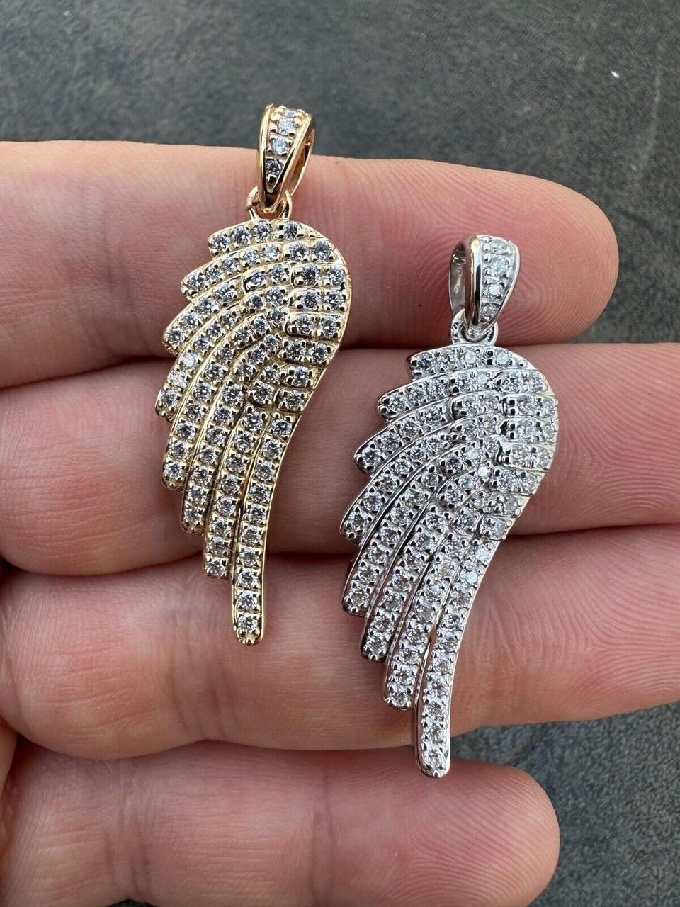 1.24ct Real DIAMOND Angel Wing Iced Out Pendant - 14k Gold Vermeil Or 925 Silver - Small 1.5"