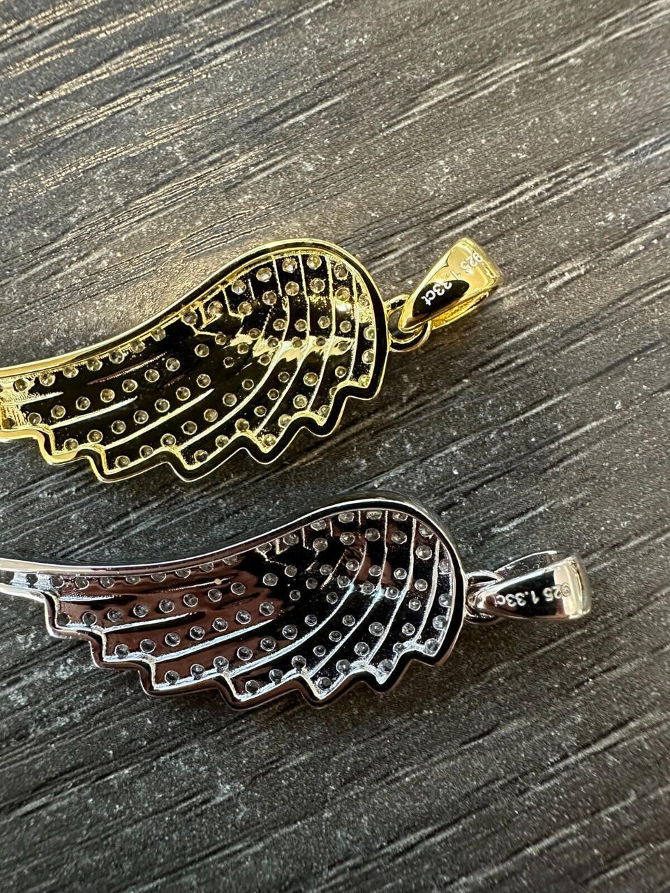 1.24ct Real DIAMOND Angel Wing Iced Out Pendant - 14k Gold Vermeil Or 925 Silver - Small 1.5"