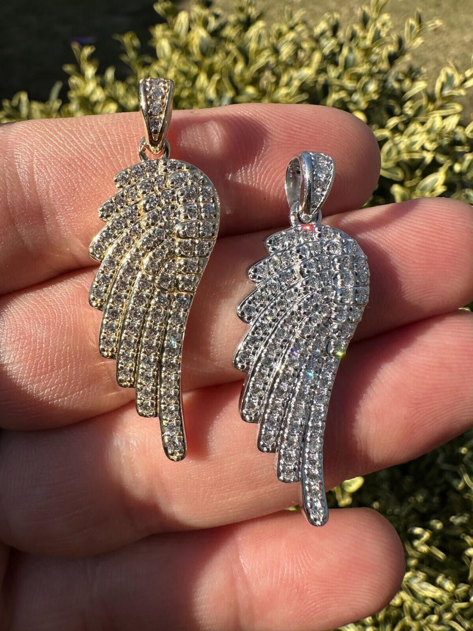 1.24ct Real DIAMOND Angel Wing Iced Out Pendant - 14k Gold Vermeil Or 925 Silver - Small 1.5"