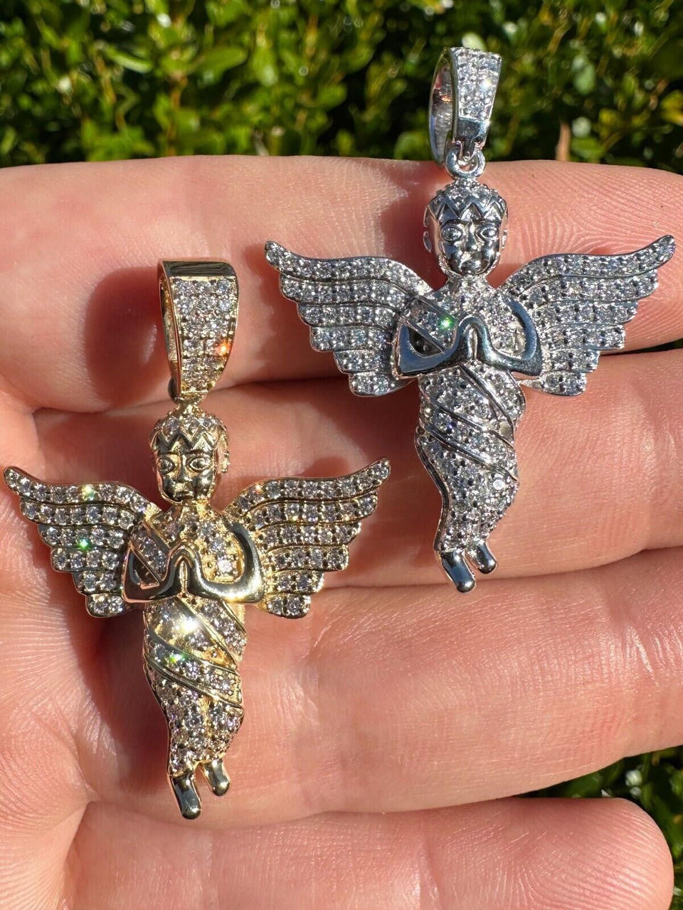 1.3ct Real DIAMOND Praying Baby Guardian Angel Hip Hop Pendant - 14k Yellow Or White Gold - Medium 2"