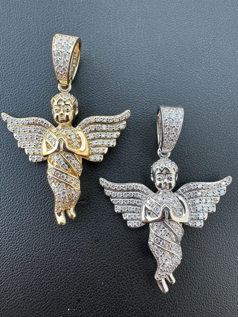 1.3ct Real DIAMOND Praying Baby Guardian Angel Hip Hop Pendant - 14k Yellow Or White Gold - Medium 2"