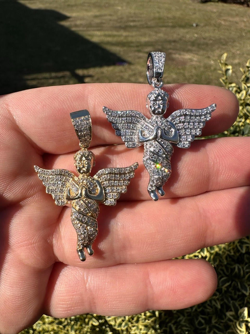 1.3ct Real DIAMOND Praying Baby Guardian Angel Hip Hop Pendant - 14k Yellow Or White Gold - Medium 2"