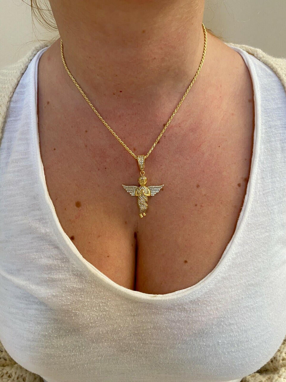 1.3ct Real DIAMOND Praying Baby Guardian Angel Hip Hop Pendant - 14k Yellow Or White Gold - Medium 2"
