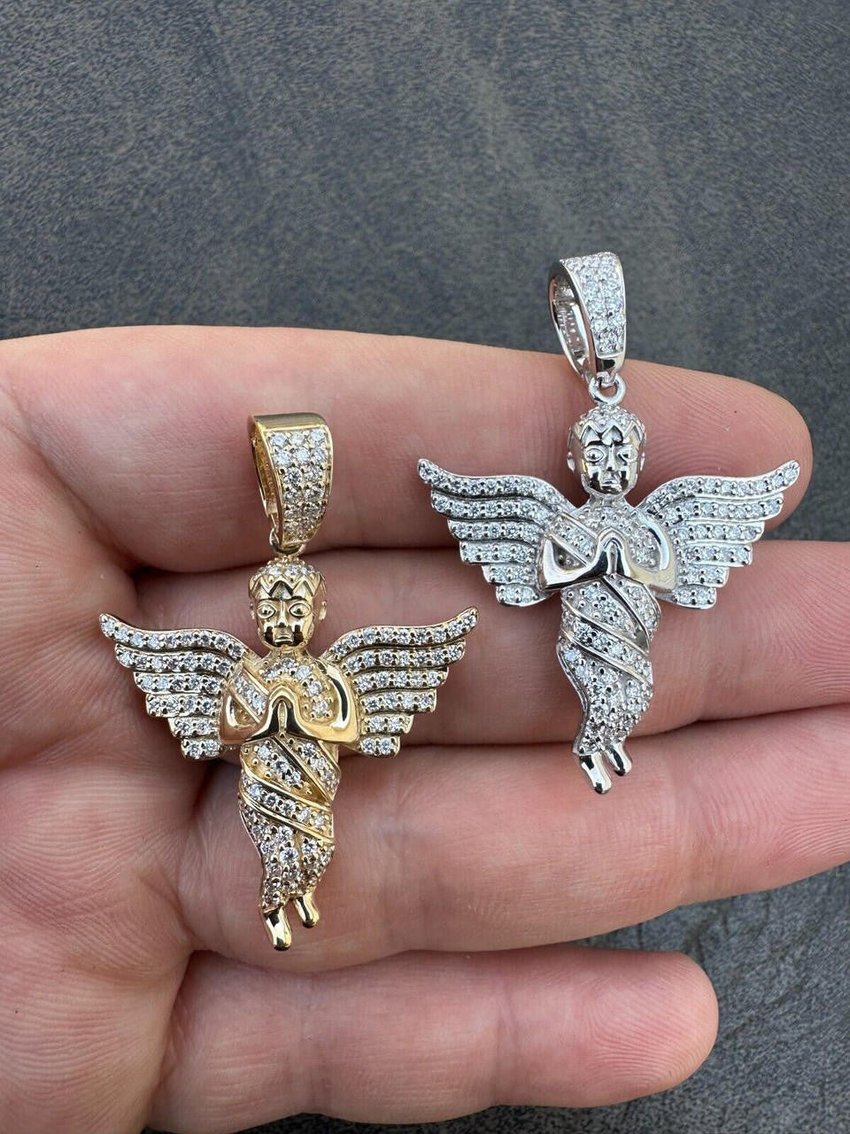 1.3ct Real DIAMOND Praying Baby Guardian Angel Hip Hop Pendant - 14k Yellow Or White Gold - Medium 2"