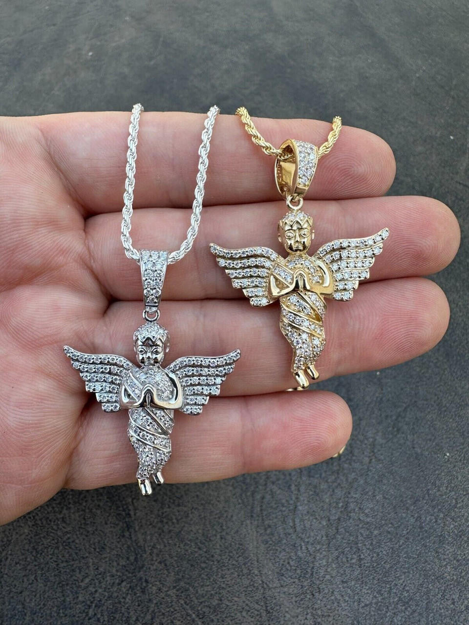 1.3ct Real DIAMOND Praying Baby Guardian Angel Hip Hop Pendant - 14k Yellow Or White Gold - Medium 2"