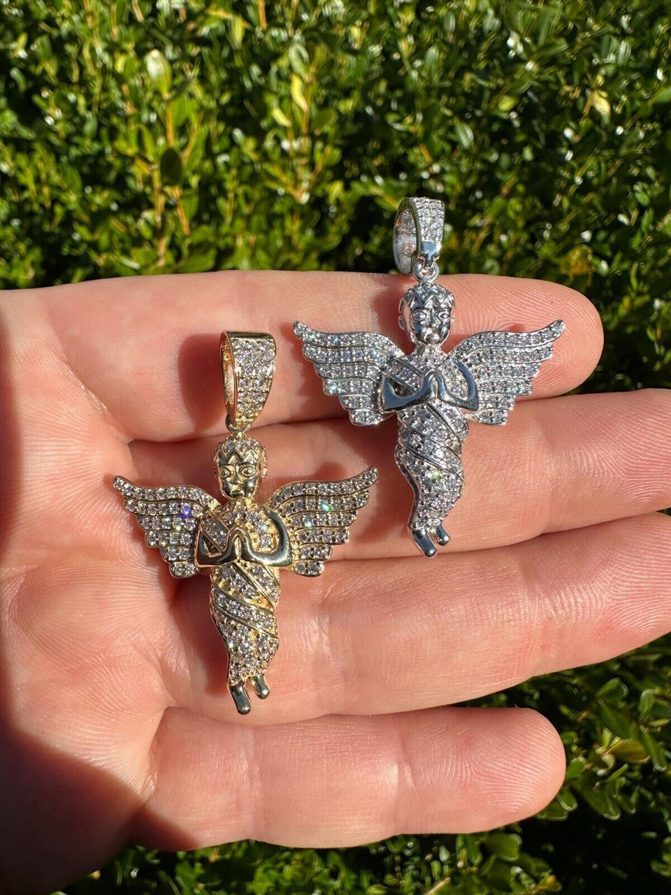 1.3ct Real DIAMOND Praying Baby Guardian Angel Hip Hop Pendant - 14k Yellow Or White Gold - Medium 2"