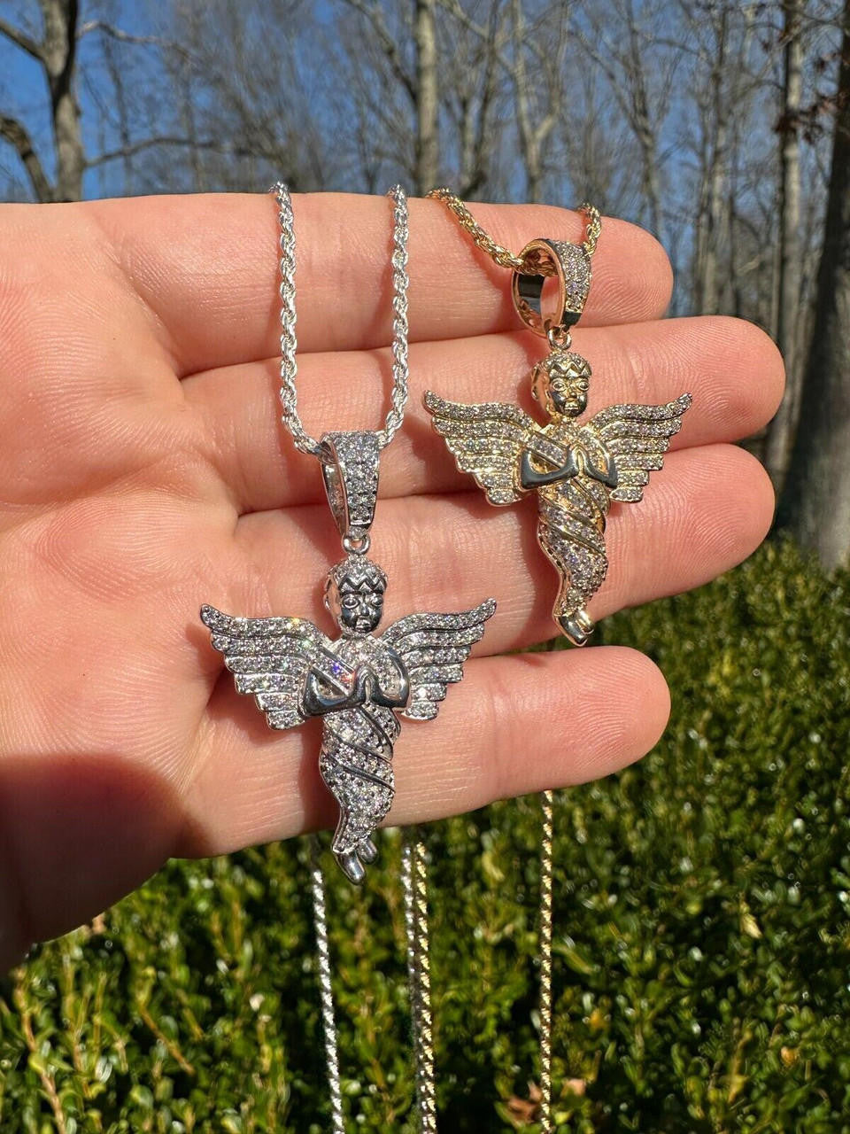 1.3ct Real DIAMOND Praying Baby Guardian Angel Hip Hop Pendant - 14k Yellow Or White Gold - Medium 2"