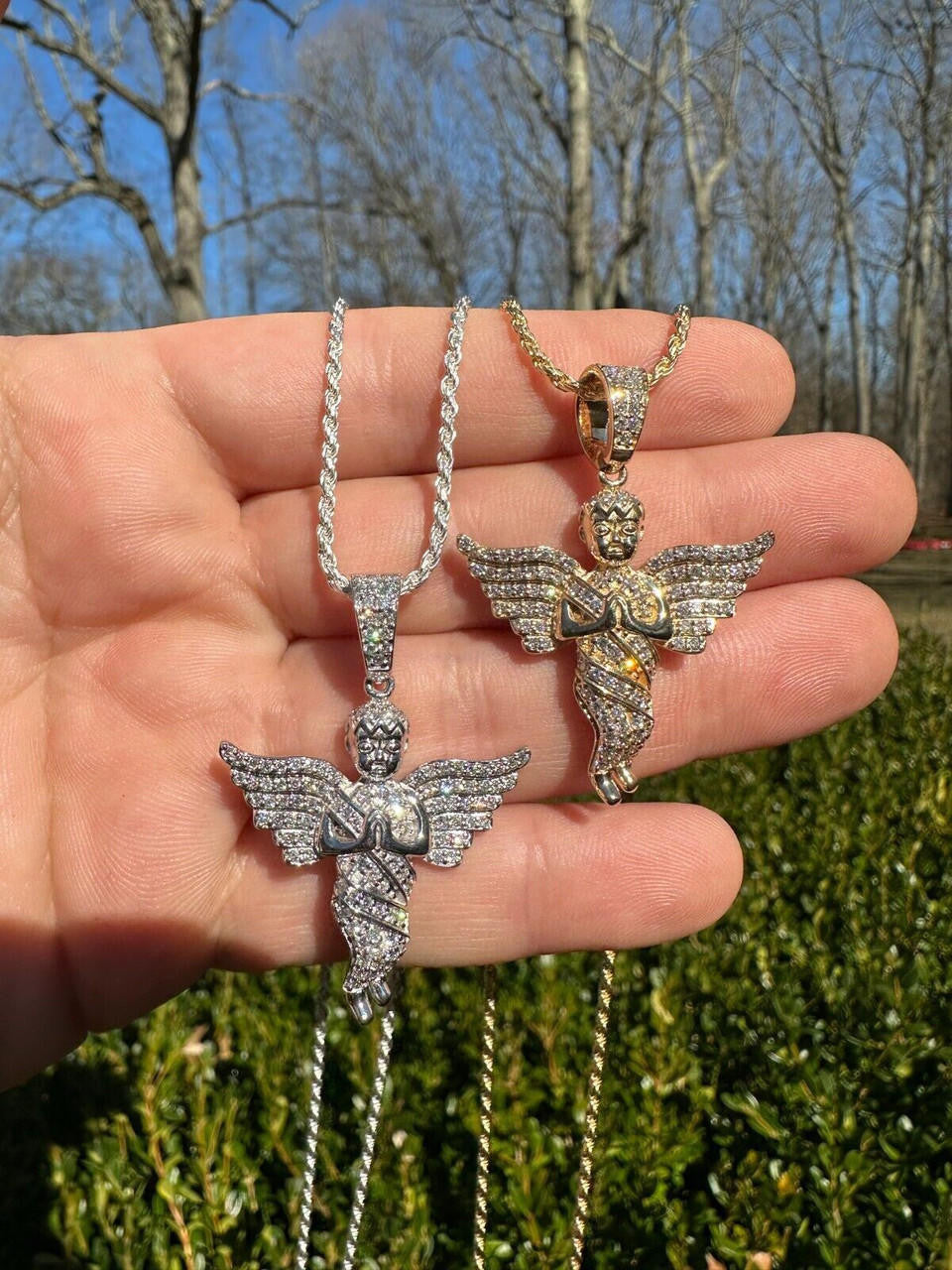 1.3ct Real DIAMOND Praying Baby Guardian Angel Hip Hop Pendant - 14k Yellow Or White Gold - Medium 2"