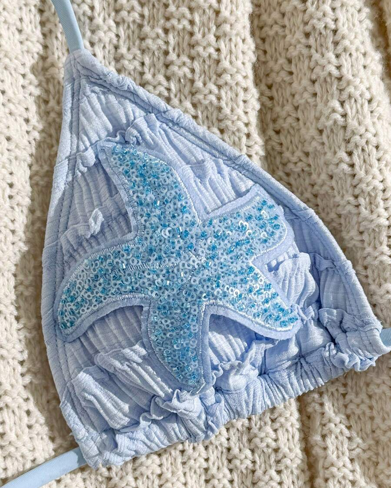Bikini Dos Piezas Solana – Estrella de Mar de Lentejuelas y Cuello Halter