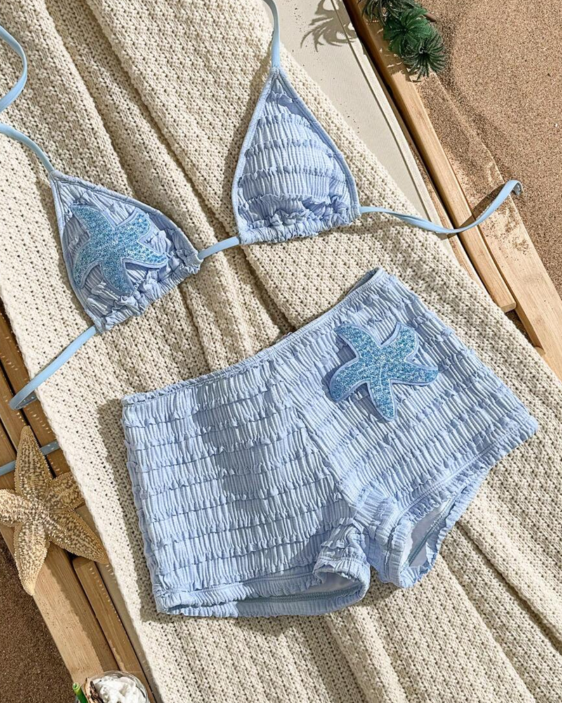 Bikini Dos Piezas Solana – Estrella de Mar de Lentejuelas y Cuello Halter