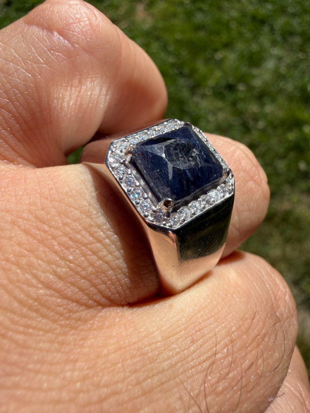 MOISSANITE Cardinal Crown Ring - 925 Silver - Genuine Blue Sapphire Stone
