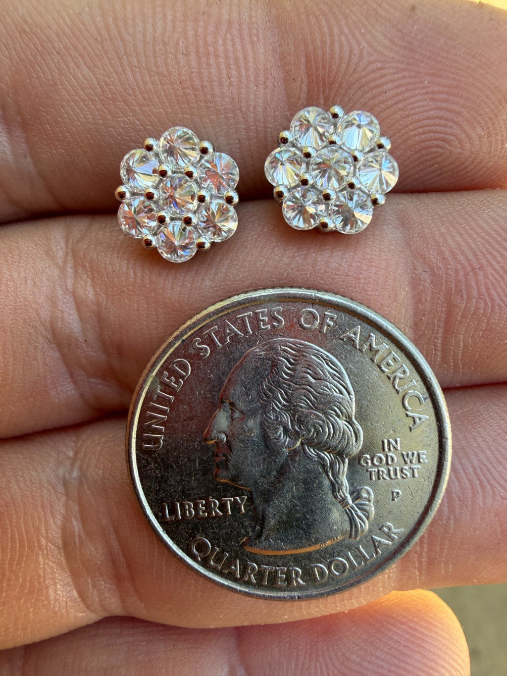 MOISSANITE Upside Down Reverse Set Cluster Iced Out Honeycomb Set Earrings - 925 Silver - 9mm
