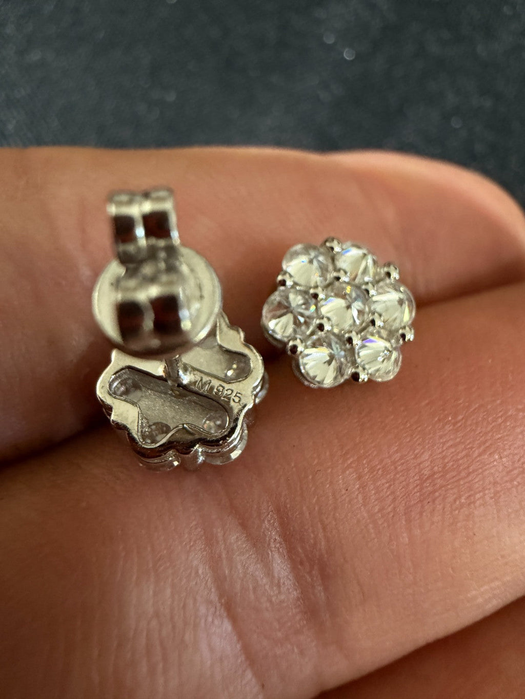 MOISSANITE Upside Down Reverse Set Cluster Iced Out Honeycomb Set Earrings - 925 Silver - 9mm