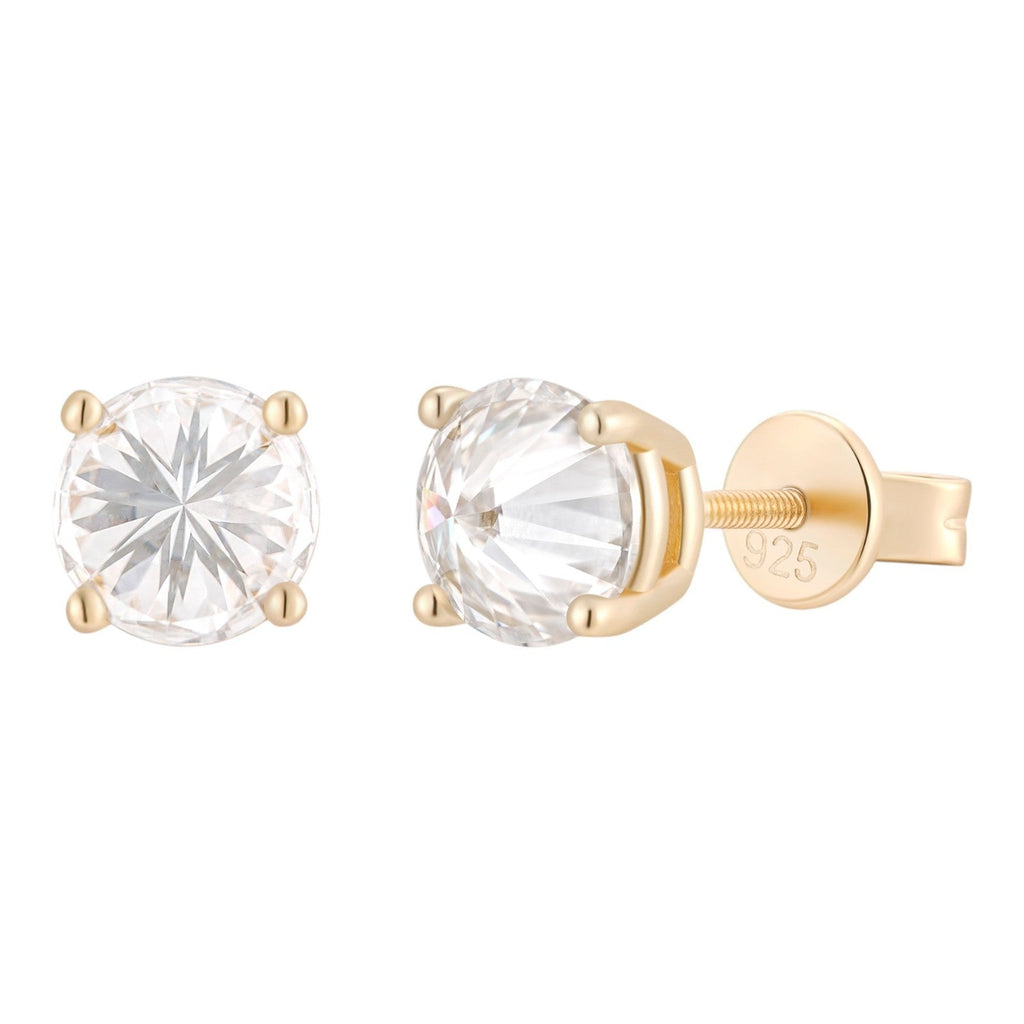MOISSANITE Upside Down Reverse Set Stud Earrings - 14k Gold Vermeil 925 Silver - 5mm-8mm - 1-4ct