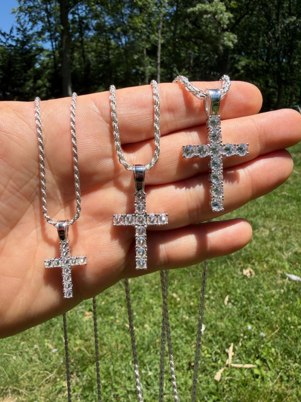 MOISSANITE Upside Down Setting Tennis Cross - 925 Silver - 3 Sizes 1"-1.75"