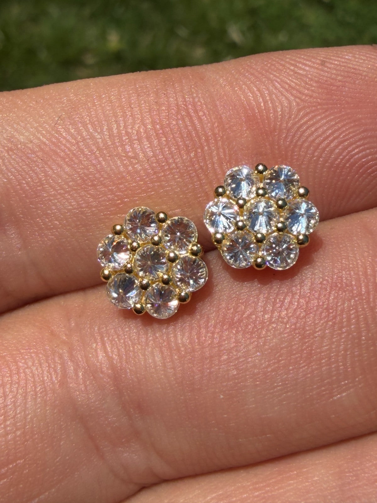 MOISSANITE Upside Down Reverse Set Cluster Iced Out Honeycomb Set Earrings - 14k Gold Vermeil 925 Silver - 9mm