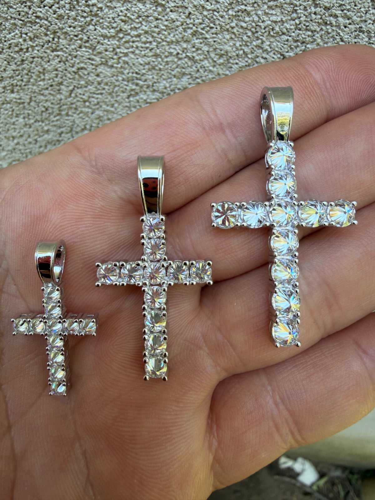 MOISSANITE Upside Down Setting Tennis Cross - 925 Silver - 3 Sizes 1"-1.75"