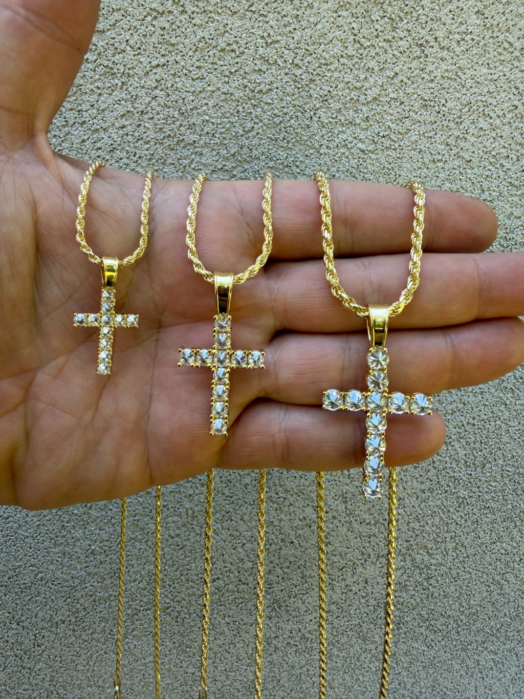 MOISSANITE Upside Down Setting Tennis Cross - 14k Gold Vermeil 925 Silver - 3 Sizes 1"-1.75"