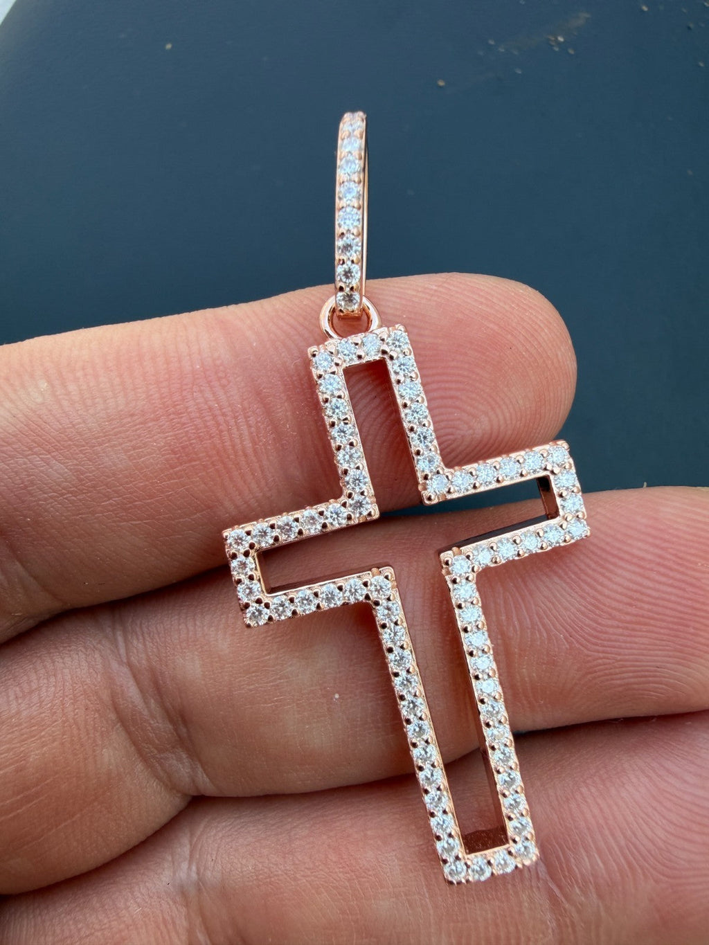 MOISSANITE Classic Cross Cutout Pendant - 14k Rose Gold Vermeil 925 Silver - 3 Sizes 1.33"-3"
