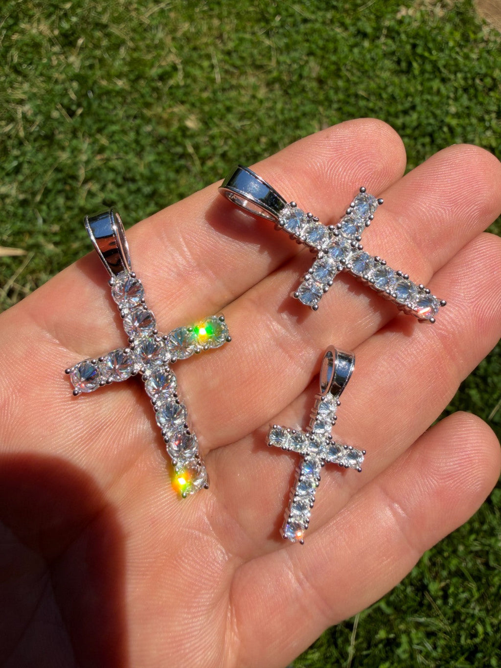 MOISSANITE Upside Down Setting Tennis Cross - 925 Silver - 3 Sizes 1"-1.75"