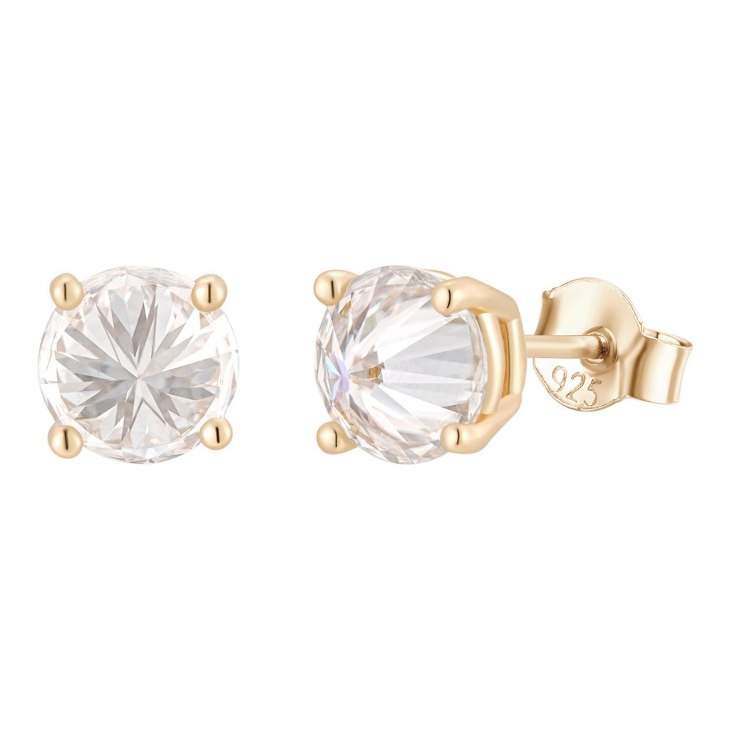 MOISSANITE Upside Down Reverse Set Pushback Stud Earrings - 14k Gold Vermeil 925 Silver - 5mm-8mm - 1-4ct