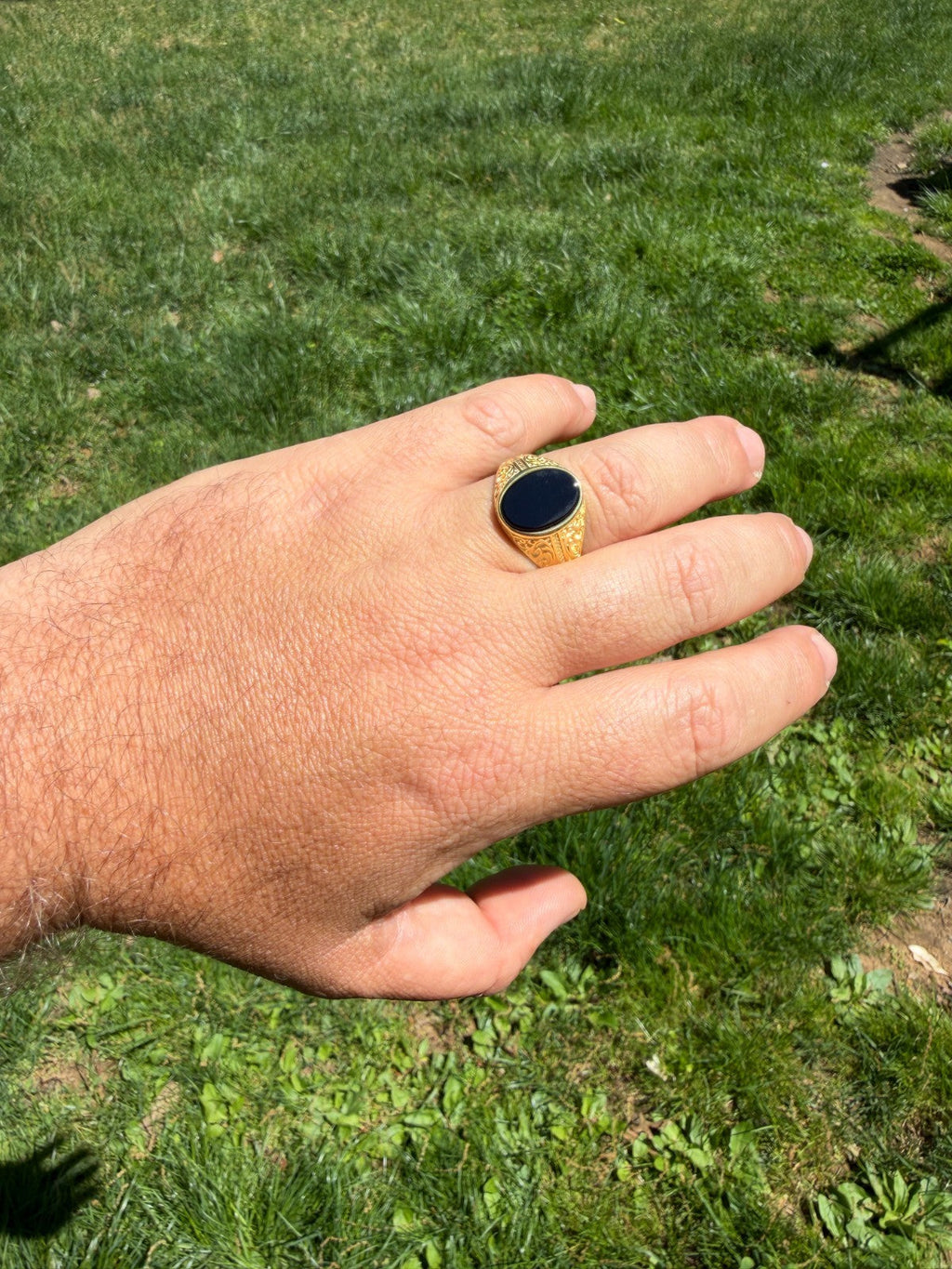 Columbian King Ring - 14k Gold Vermeil 925 Silver - Genuine Black Onyx Stone