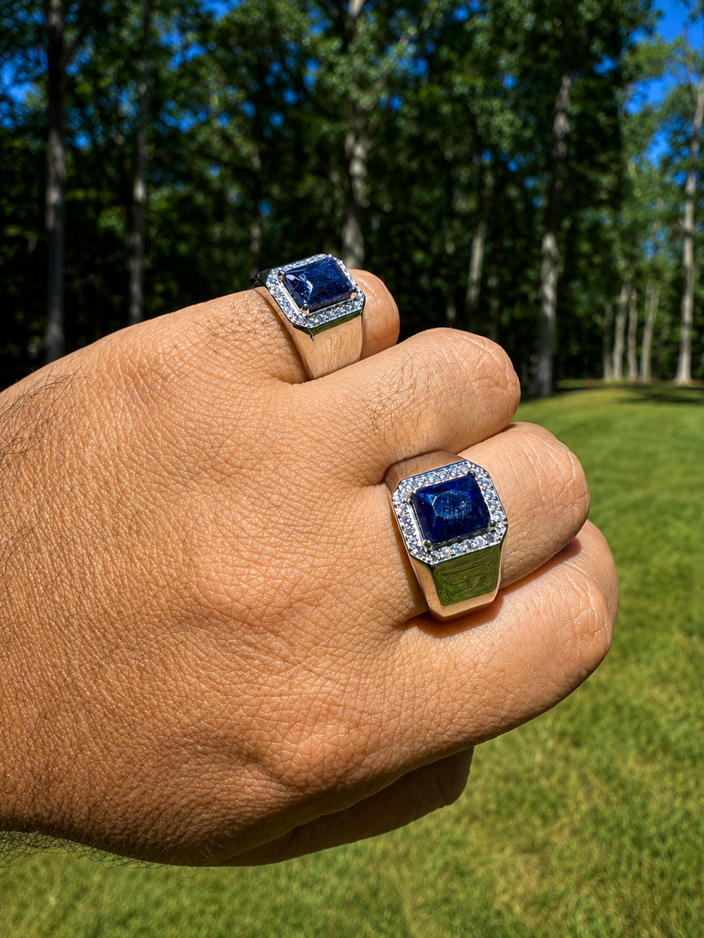 MOISSANITE Cardinal Crown Ring - 925 Silver - Genuine Blue Sapphire Stone