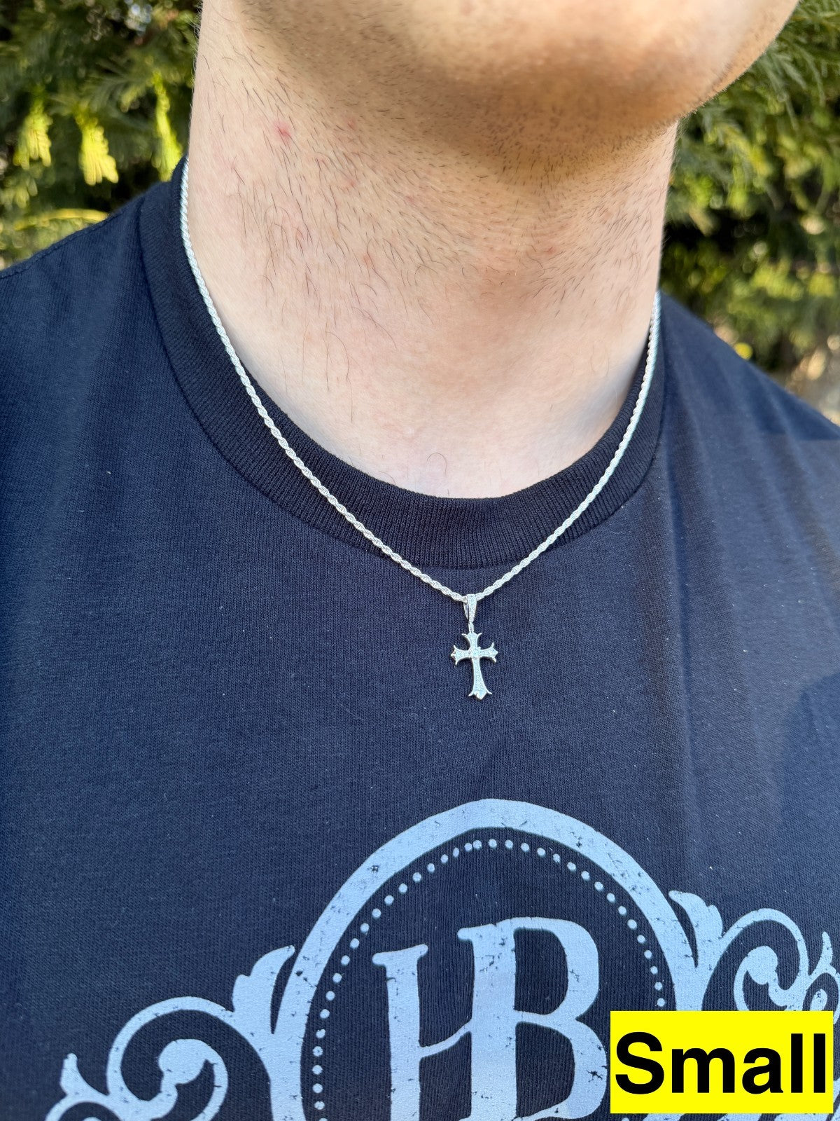 MOISSANITE Hearts Chrome Cross Pendant - 925 Silver - 3 Sizes 1"-2.75"