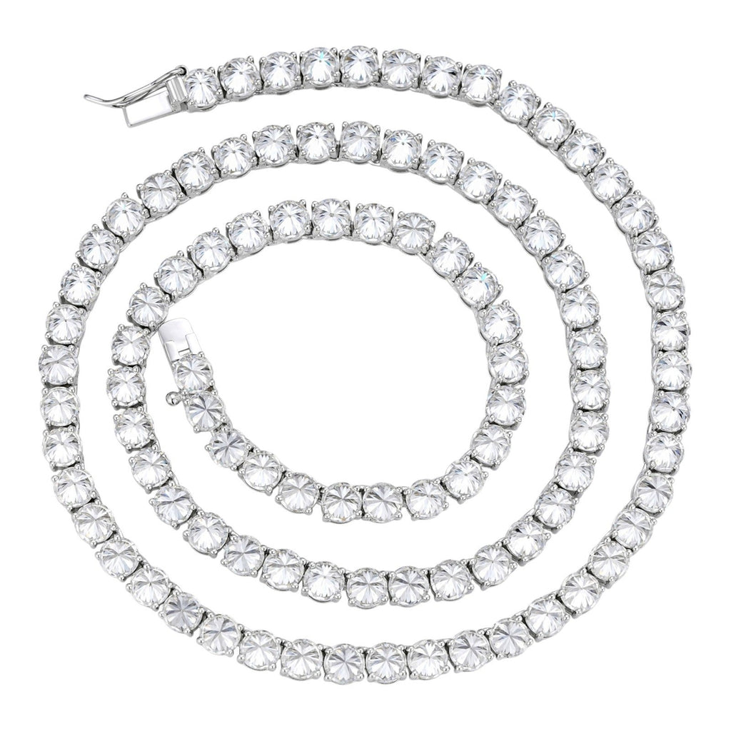 MOISSANITE Upside Down Reverse Set Tennis Chain Necklace Iced Out - 925 Silver - 5mm - 16"-30"