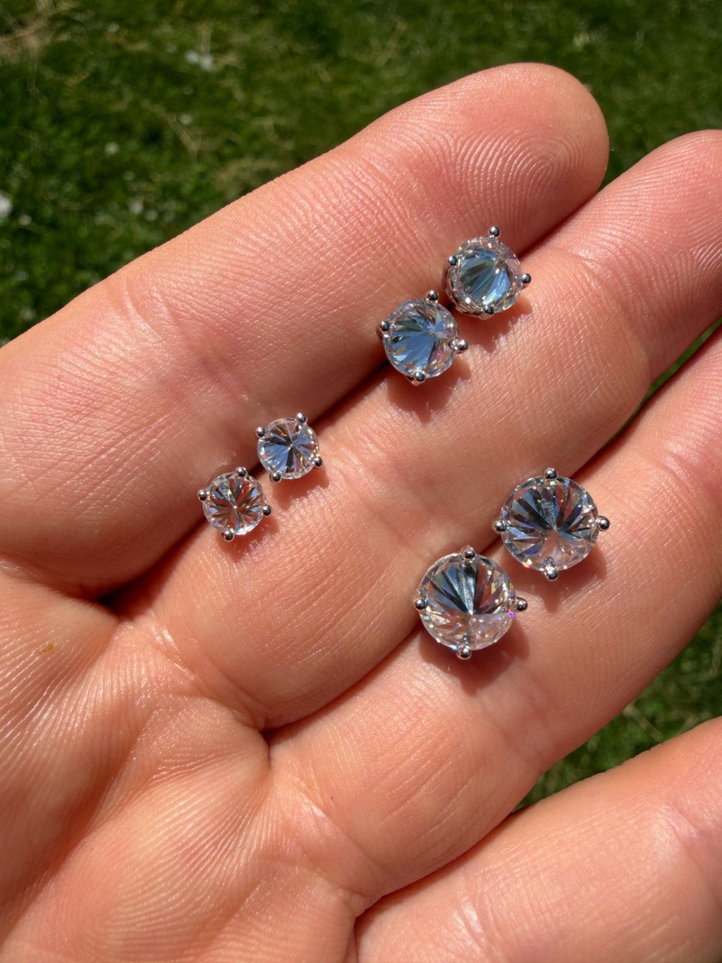 MOISSANITE Upside Down Reverse Set Stud Earrings - 925 Silver - 5mm-8mm - 1-4ct