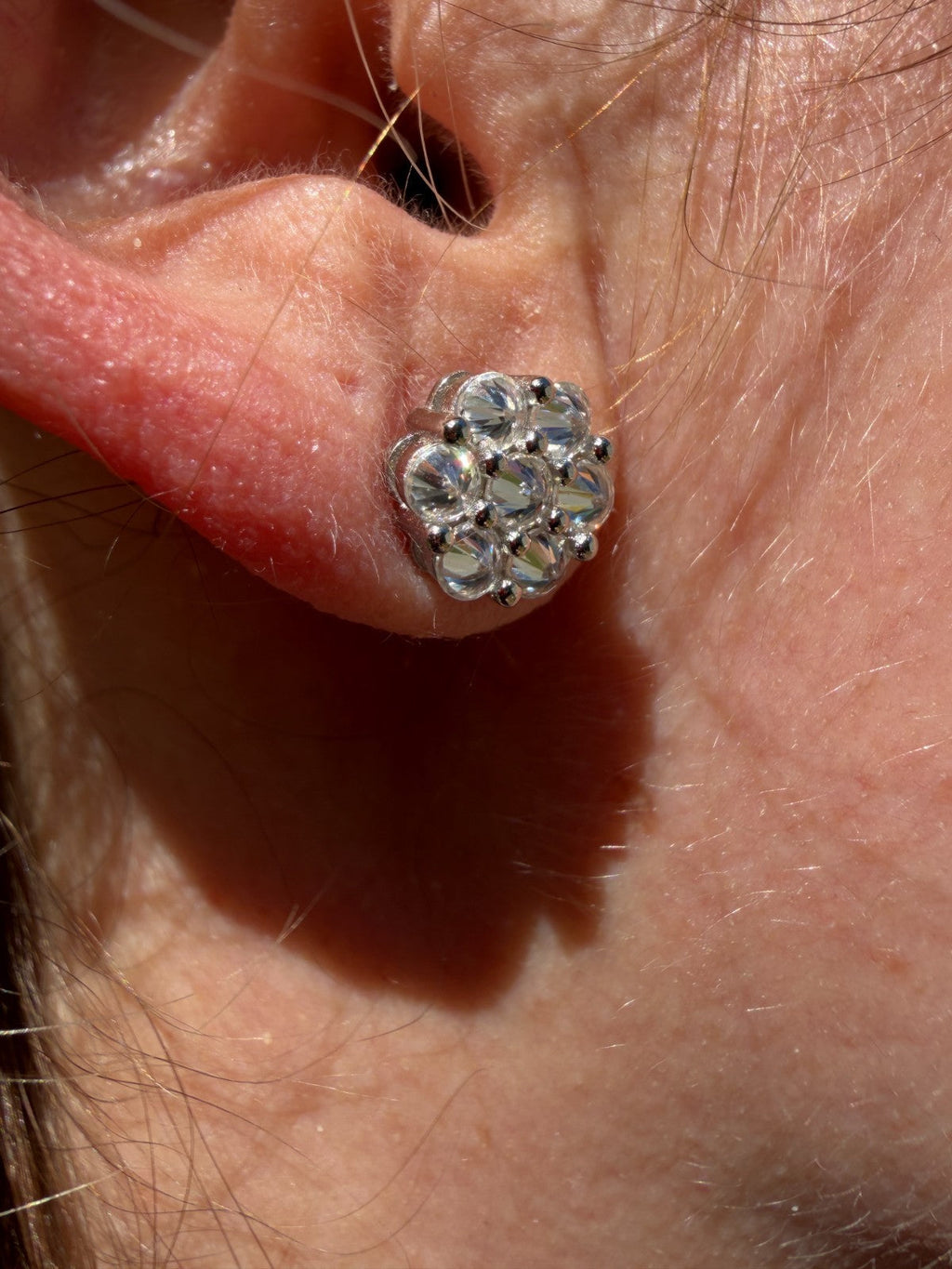 MOISSANITE Upside Down Reverse Set Cluster Iced Out Honeycomb Set Earrings - 925 Silver - 9mm