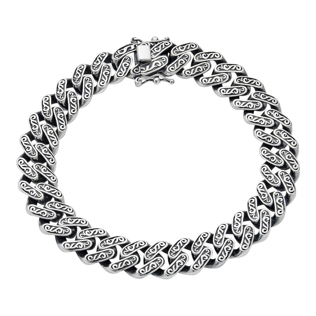 Mens Custom 12mm Hawaiian Scroll Miami Cuban Link Bracelet Real 925 Silver