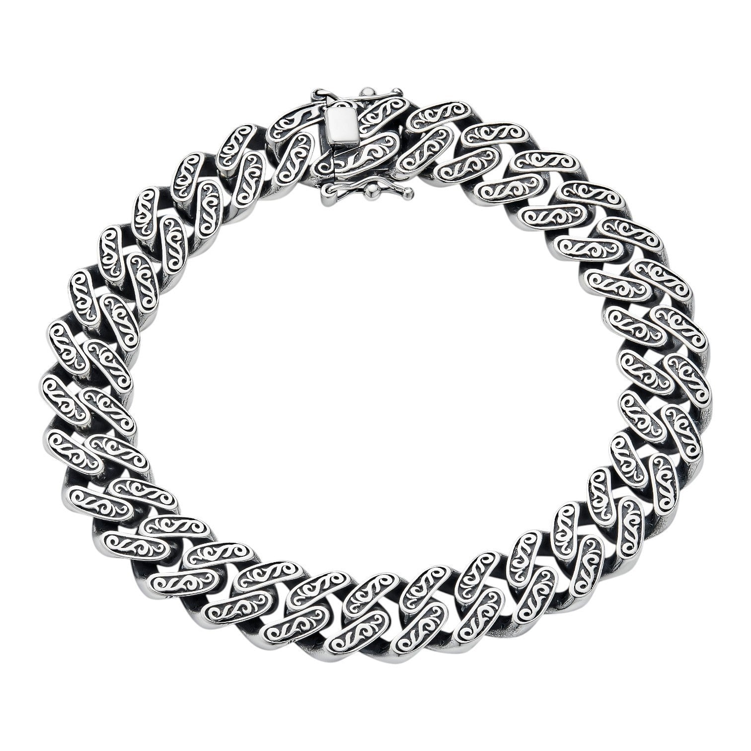 Mens Custom 12mm Hawaiian Scroll Miami Cuban Link Bracelet Real 925 Silver