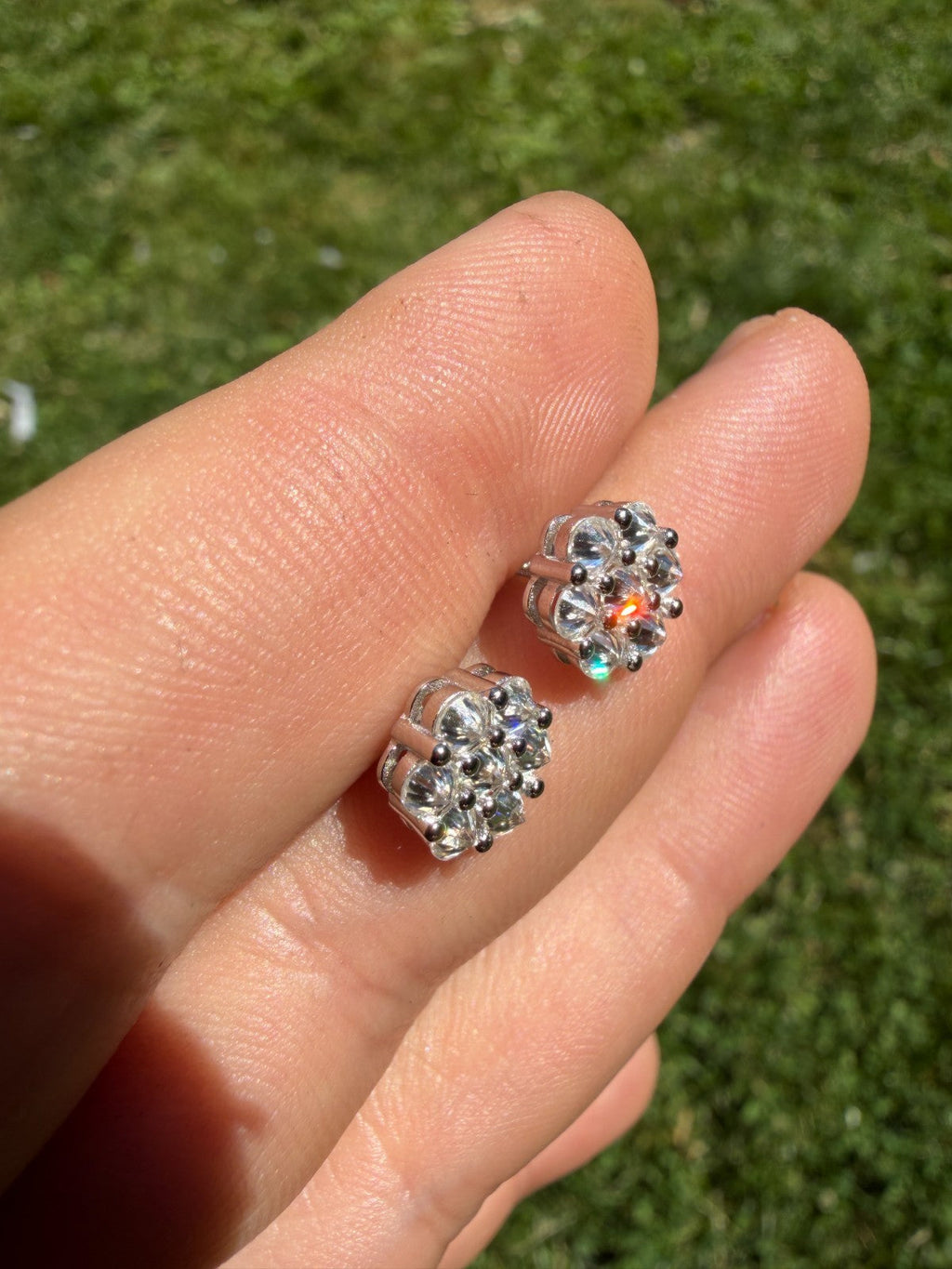 MOISSANITE Upside Down Reverse Set Cluster Iced Out Honeycomb Set Earrings - 925 Silver - 9mm