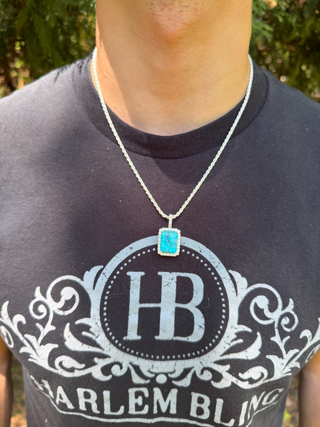 MOISSANITE Royalty Ocean Freeze Pendant - 925 Silver - Genuine Blue Turquoise Stone