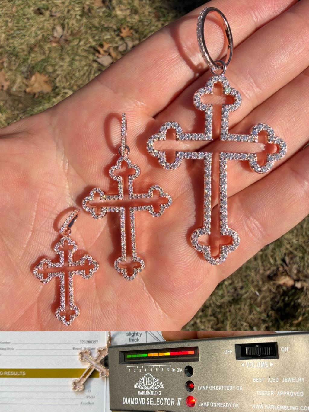MOISSANITE Gothic Cross Cutout Pendant - 14k Rose Gold Vermeil 925 Silver - 3 Sizes 1.33"-3"