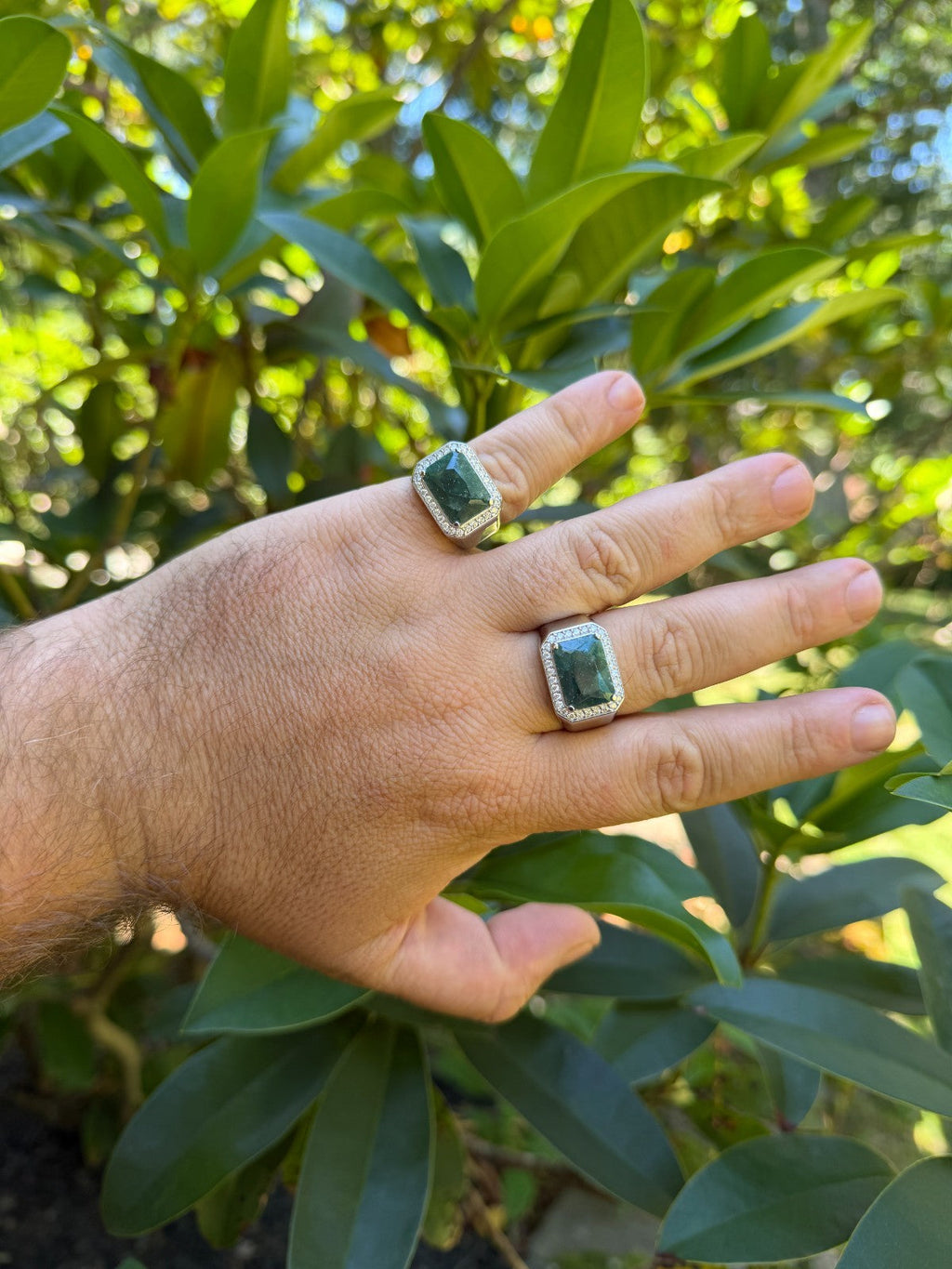 MOISSANITE Fortress Ring - 925 Silver - Genuine Green Emerald Stone