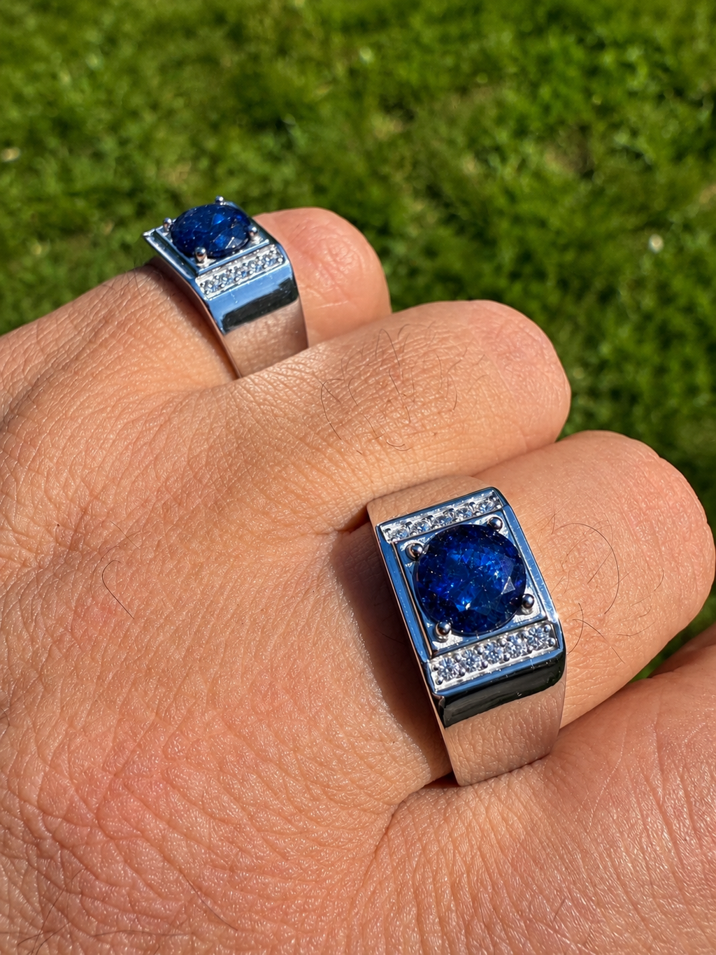 MOISSANITE Monarch Ring - 925 Silver - Genuine Blue Sapphire Stone